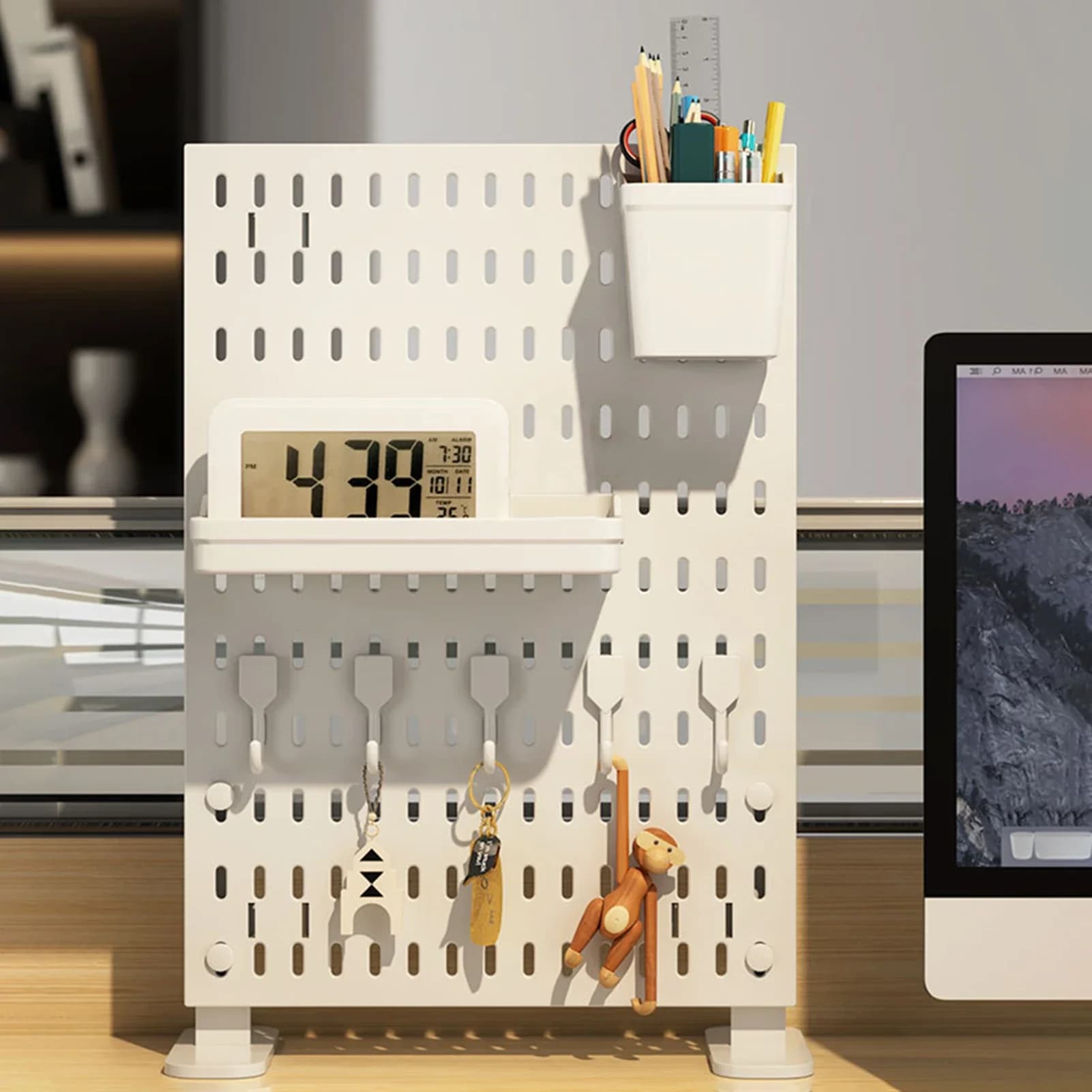 Set di 1 pannello forato da scrivania a morsetto, senza foratura, organizer da parete, accessori fai da te per sala giochi, bagno, cucina, ufficio, desktop