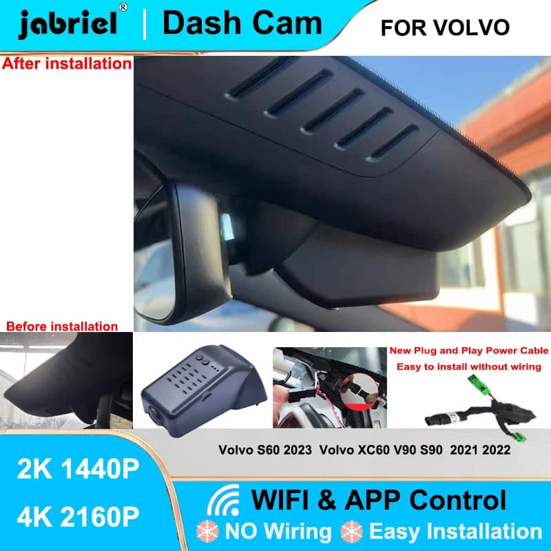 Jabriel for Volvo S60 2023, for Volvo XC60 V90 S90 2021 2022, Dash Cam Front and Back, DVR 4K Wifi Plug and Play, Video Recorder