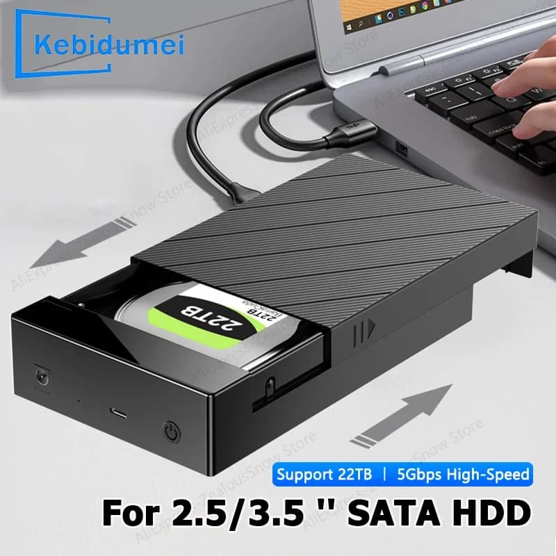 Custodia per disco rigido da 2,5 3,5 pollici Tipo C e USB 3.0 Custodia per disco rigido SATA a USB 3.0 Lettore per disco rigido esterno Adattatore da 22 TB per PC portatile