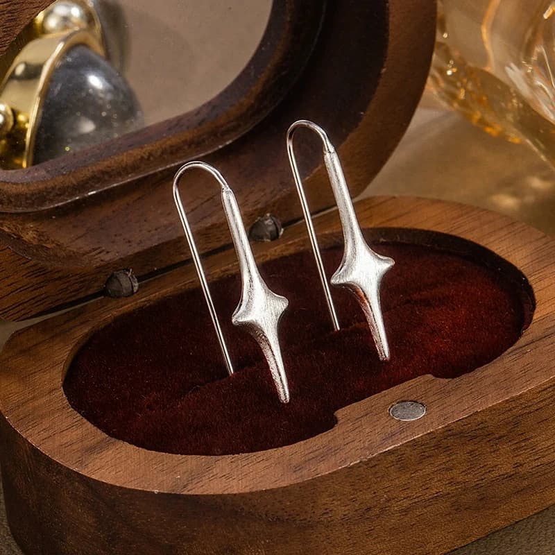 Gancio per l'orecchio a forma di stella a forma di croce lunga spazzolata opaca per le donne Orecchini di fascia alta in stile coreano Orecchini in argento 925 personalizzati KOFSAC