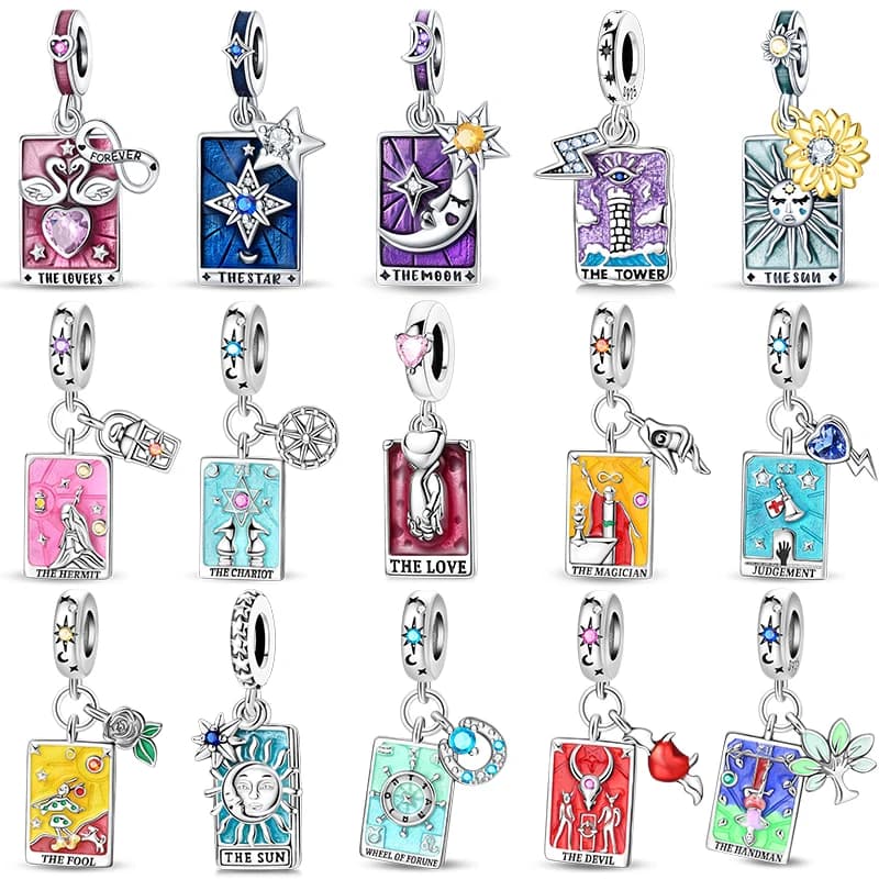 Carte dei tarocchi con ciondoli in argento 925 placcato stella luna sole carte dei tarocchi magici pendenti perline per donna creazione di gioielli braccialetto fai da te