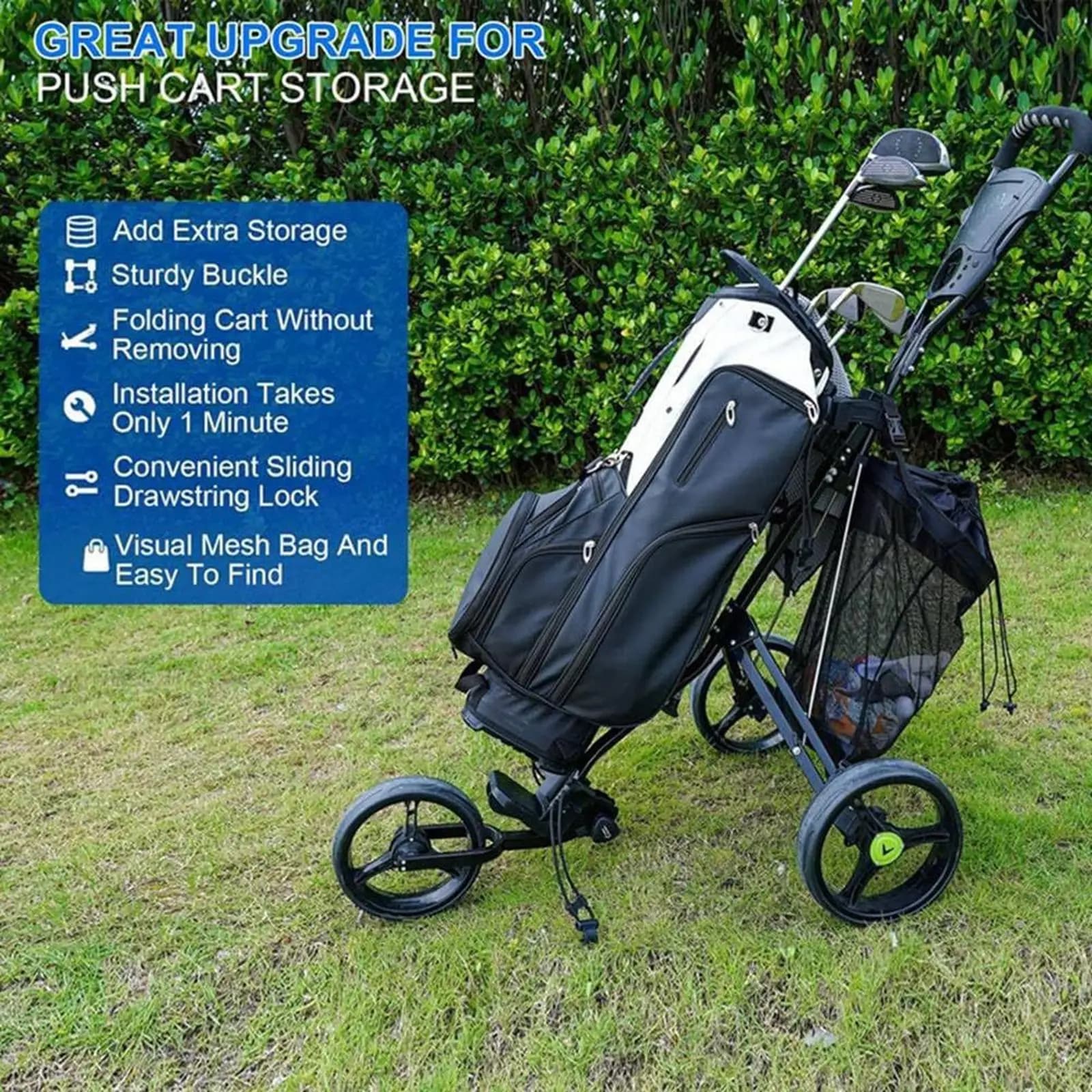 Golf Cart Storage Bag Mesh Organizer Multi Pocket Sports Accessory Net for Lightweight Push Cart