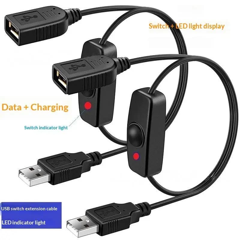Cavo di prolunga USB con interruttore ON/OFF e indicatore LED per Raspberry Pi, PC, ventola USB, lampada LED, sincronizzazione dati, prolunga USB 2.0