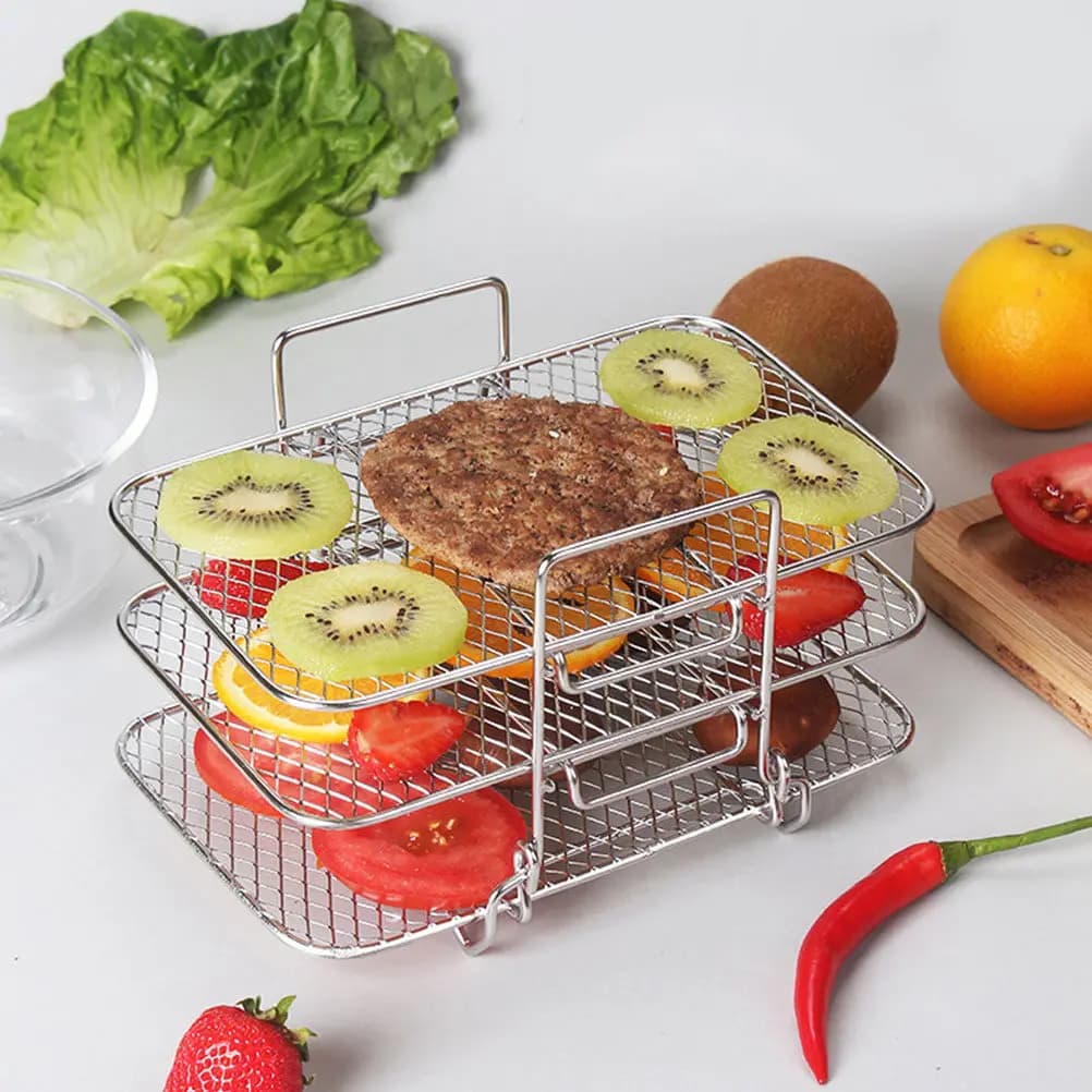 Griglia a tre strati in acciaio inossidabile per friggitrice ad aria, per disidratazione, cottura, arrosto e grigliate - Accessori da cucina per friggitrice ad aria