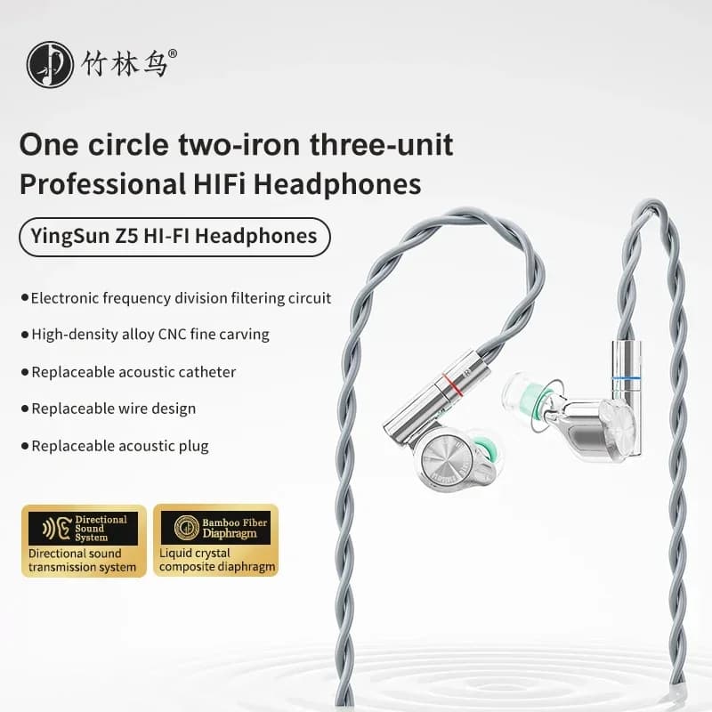 Zhulinniao Yingsun Z5 Auricolari cablati HD Tappi per le orecchie personalizzati a doppia camera Tubi sostituibili con suono HiFi per giochi e musica Nessun microfono