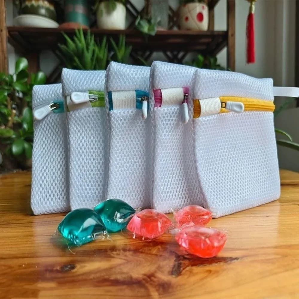 Mini Sacchetto per Bucato in Rete a Strato Singolo con Cerniera, Sacchetto in Poliestere con Cerniera per Perle Profumate, Sacchetti Speciali per Conservazione Capsule di Detersivo