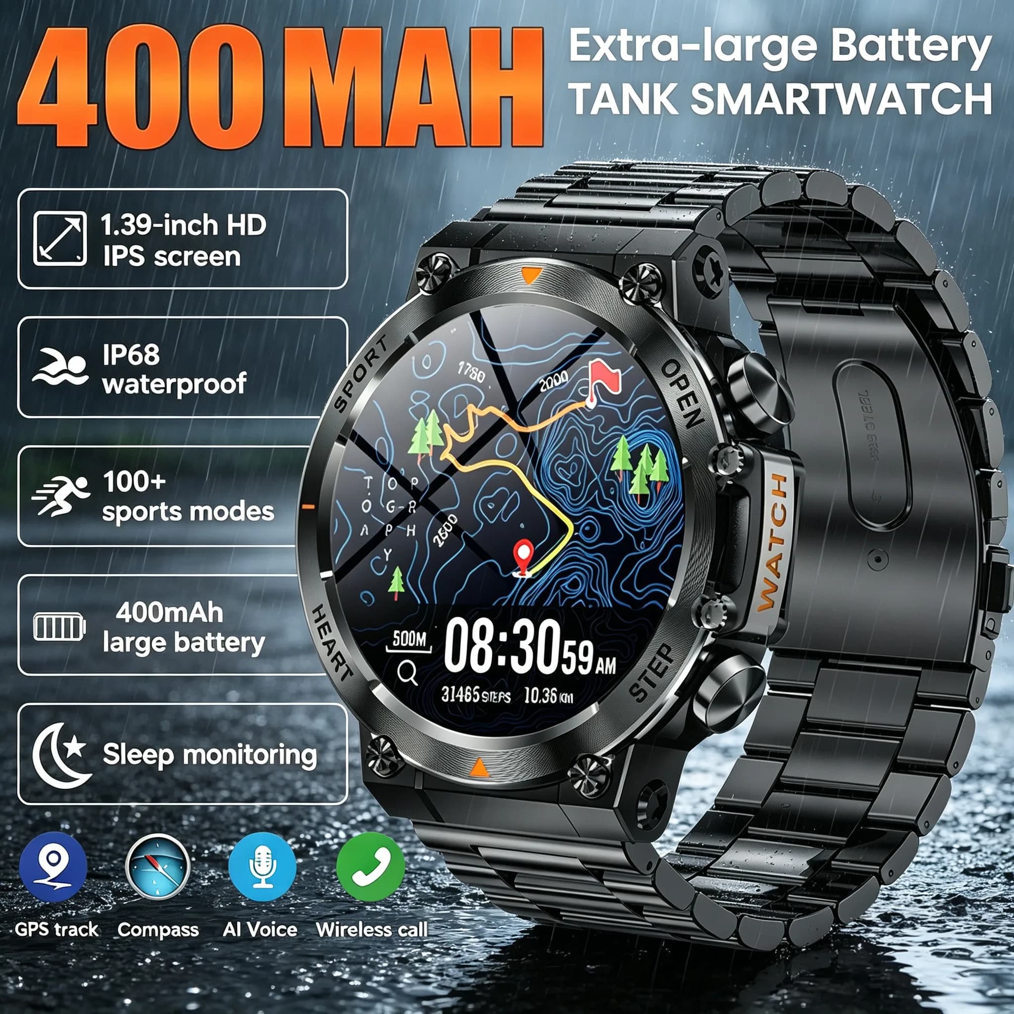 2026 NEW Smart Watch Men 1.39inch AMOLED Screen Bluetooth Call Custom Dial Heart Rate Health Monitoring Outdoor Sport Smartwatch