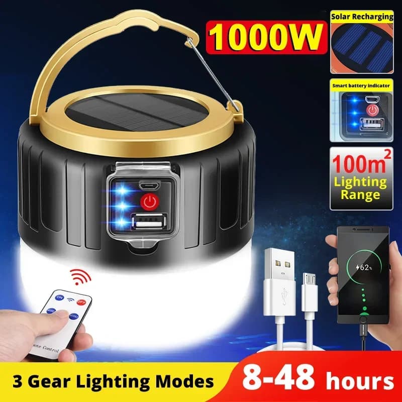 Lanterne da campeggio a LED con luce solare da campeggio Power Bank con telecomando Torcia ricaricabile per tenda da esterno impermeabile