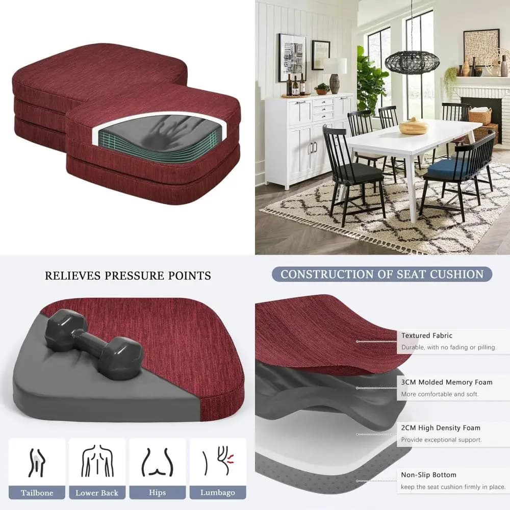 Set of 6 pillows for memory foam chair with laces, washable covers, 17x16x2 inch, red wine