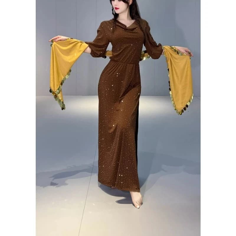 Costumi di danza del ventre personalizzati con abito da pratica popolare Baladi mostra un set di abiti interi per uniformi della squadra femminile con pantaloni di sicurezza