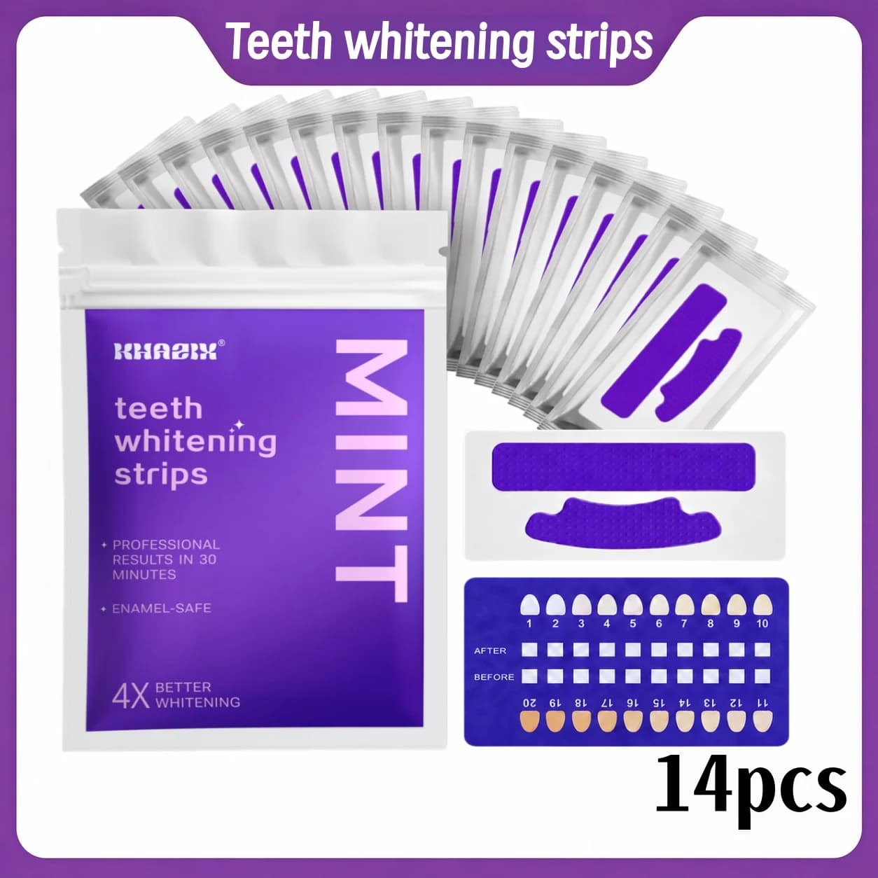 14Pcs Mint Teeth Whitening Strips, Enamel-Safe Whitening Kit for Coffee Stains, Brighter Smile in 30 Min