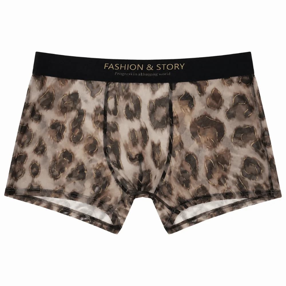 Satin-Like Smooth Leopard Print Men's Ice Silk Boxer Underwear Ultra Thin Mesh Boxer Briefs Panties Seamless Shorts Male Summer