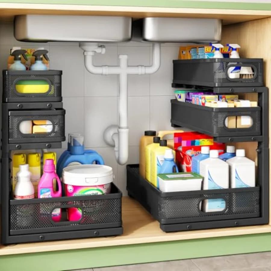 Kitstorack Organizer Sottolavello 2 Pieces, 3 Levels, Height Adjustable, Metal Reinforced, Removable, for Cabinet