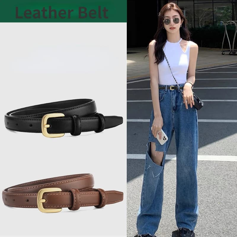 Moda vera pelle lega fibbia ad ago cintura nera accessori jeans da donna versione coreana cintura in vita sottile studenti estate