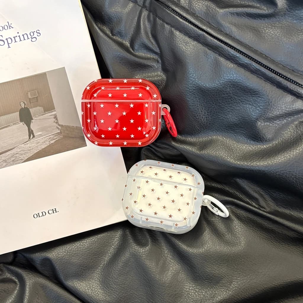 Retro simple red white full-screen stars with hook ear case for AirPods 1 or 2 3 Pro 2 Pro 3