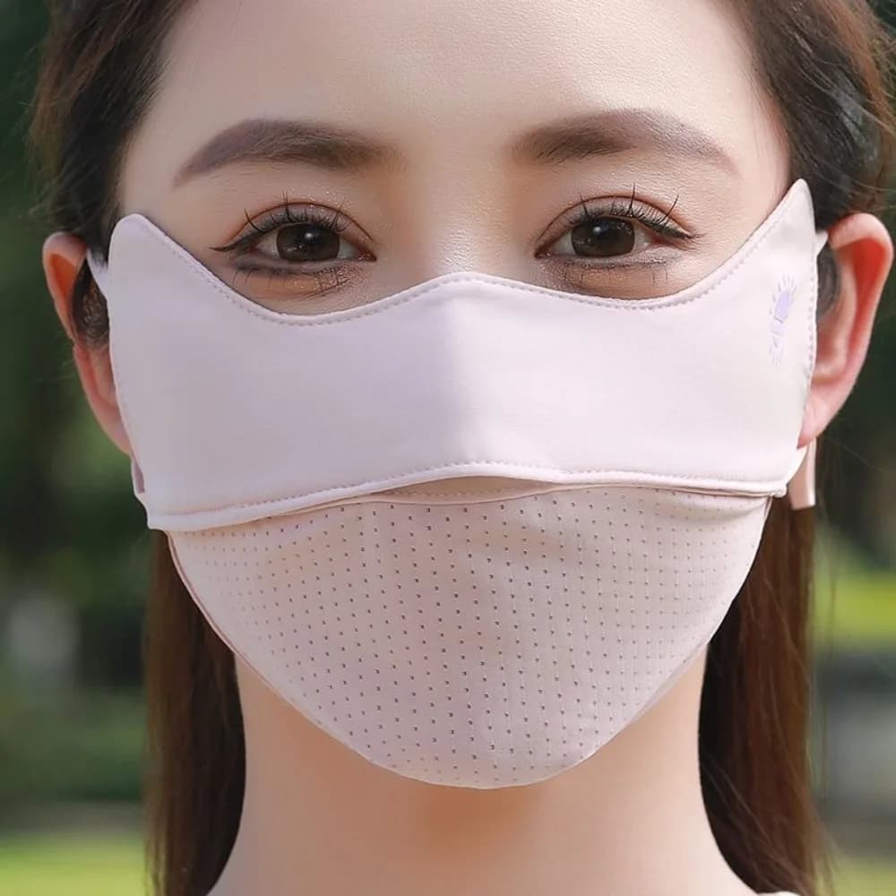 Nuova maschera traspirante in seta di ghiaccio Maschera protettiva solare anti-UV lavabile Maschera antipolvere per equitazione in rete Sport all'aria aperta