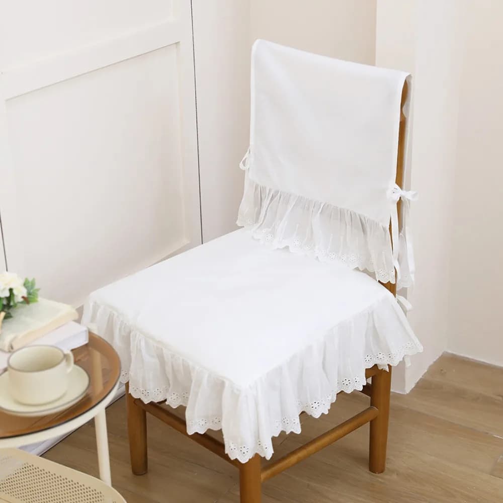 High-End Lace-trimmed French Chair Back Cover Hollow Design Ruffle Chair Backrest Cover White Cotton Chair Cushion Living Room