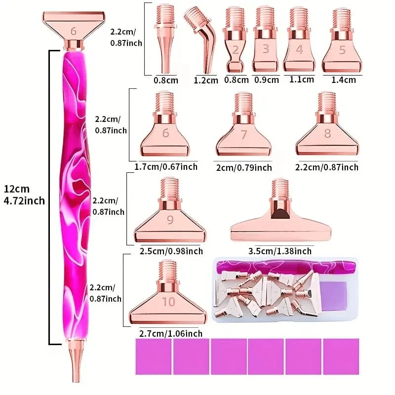 Diamond Painting Pen Accessory Kit, 12 Threaded Metal Tips with 6 Pcs Wax Clay, DIY Art Craft Drawing Tool Set