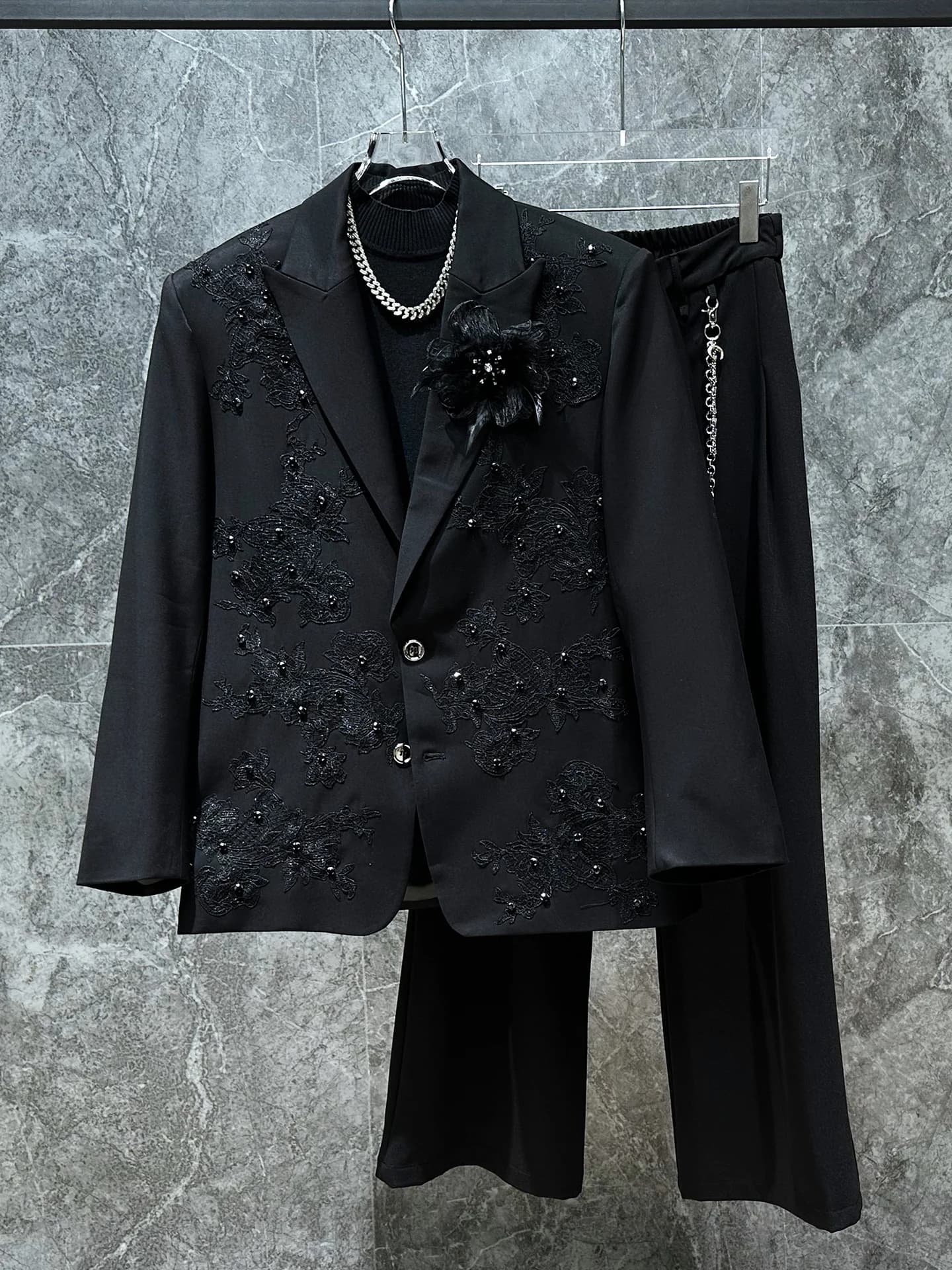 Fashionable Embroidered Diamond Jacket Performance Suit Men's Design Style Western Clothes Loose Fit Long Sleeve Pure Color