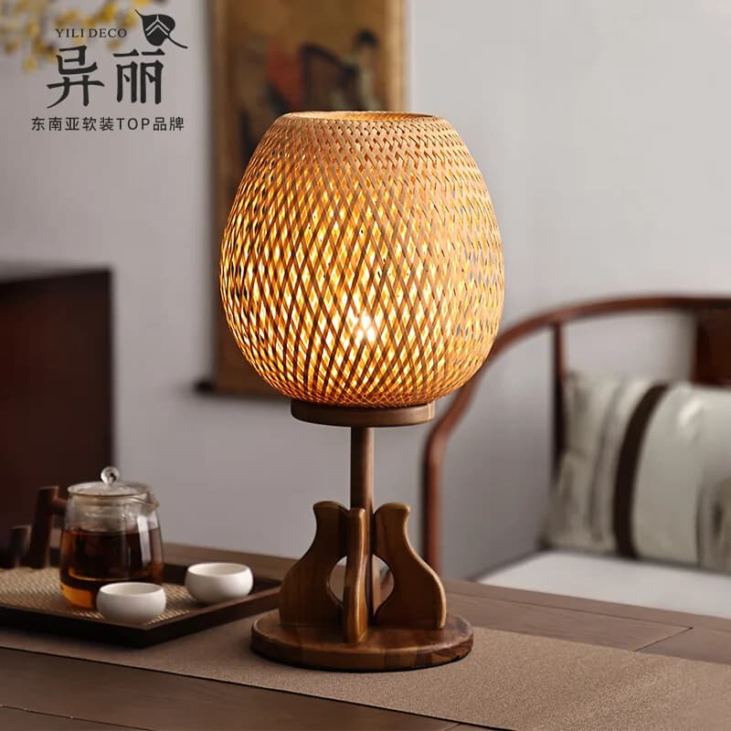 Yili retro new Chinese bamboo desk lamp bedroom classical bedside lamp tea room ancient style zen wabi sandy wind atmosphere