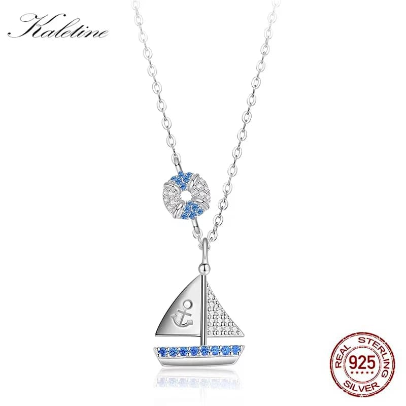 Kaletine Collana in argento sterling 925 da donna Barca a vela Principale in pietra blu con ancoraggio Collana personalizzata Pendenti Girocollo Gioielli da uomo