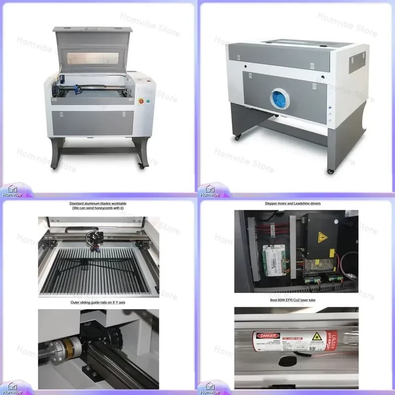 Macchina per Incisione Laser CO2 50W 60W, 400x600mm, Tagliatrice Laser CNC da Tavolo per Legno, Acrilico, Plastica, Carta, Cristallo, Pelle, Tessuto