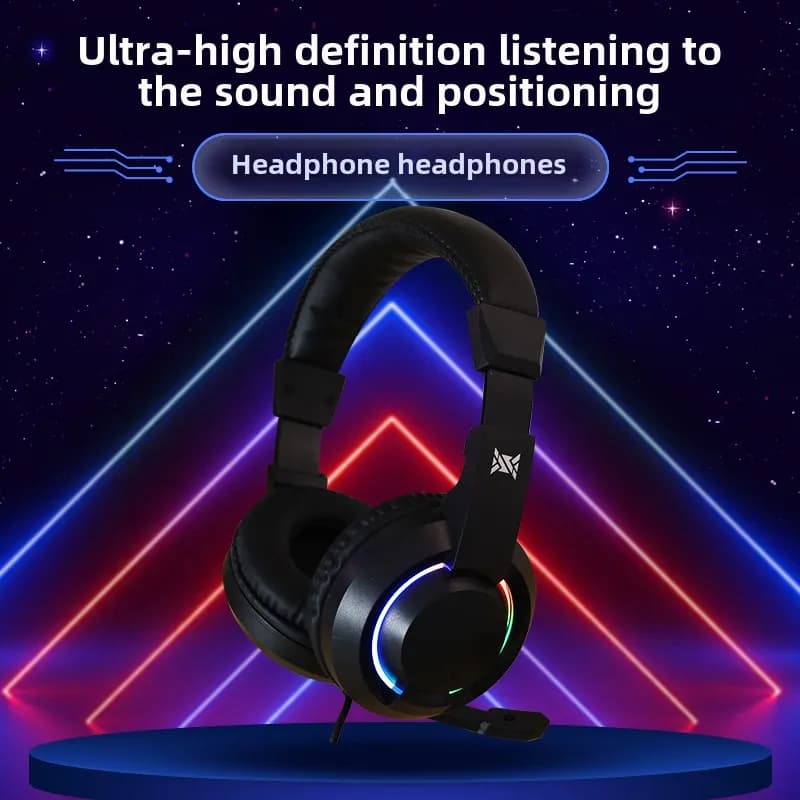 Cuffie da gioco montate sulla testa regolabili con luci a LED Cavo ultraleggero Cuffie RGB per interfaccia USB