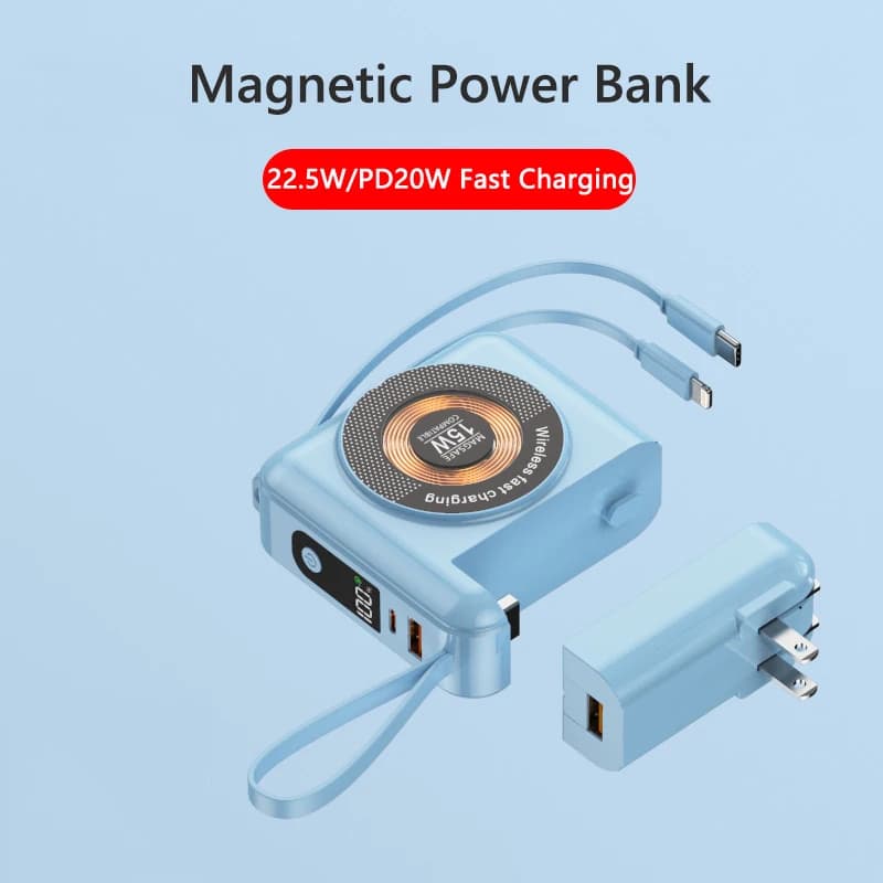 Power Bank Magnetico da 20000mAh con Cavo AC, Ricarica Wireless Veloce 15W per iPhone 15, Samsung, Huawei, Xiaomi, Powerbank PD20W