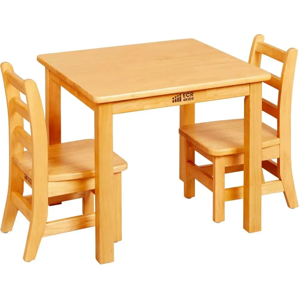 24 Square Hardwood Table with 20 Legs and 2 10 Chairs, Kids Furniture, 3-Piece Set