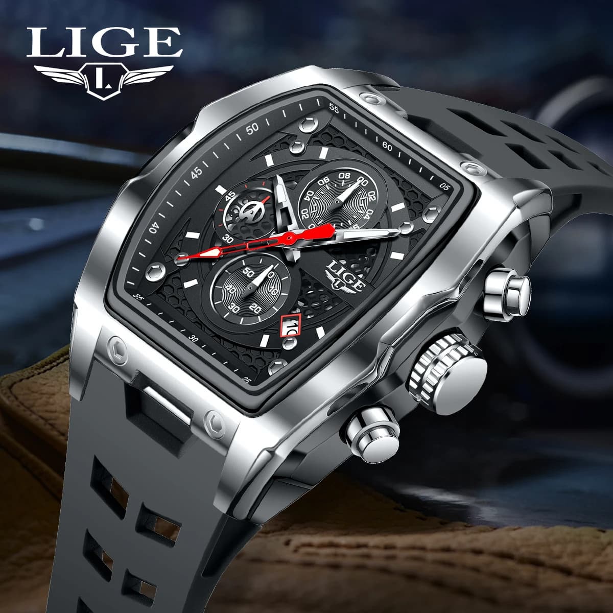 LIGE Outdoor Casual Men's Quartz Watch Silicone Strap Fashion Waterproof Simple Sport Hollow Date Luminous Men's Watches Men's Gift