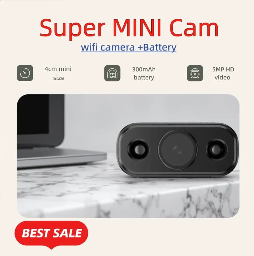 Mini Telecamera WiFi 2.4G 5G con Batteria, 4 Ore di Standby, Videocamera di Sicurezza WiFi 5MP, Monitoraggio Video P2P, CCTV Portatile, Baby Monitor O-kam