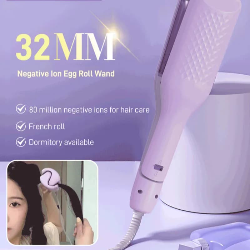 32 mm French wave curling iron, 5 temperature settings, with negative ions, fast heating in 15 seconds, anti-coating, for deep V waves