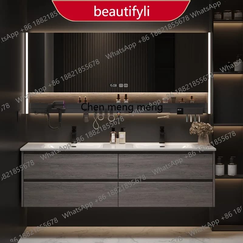 Mobile Bagno Sospeso M53 con Rubinetto Europeo, Classico e Salvaspazio, con Specchio Smart - Meuble Salle De Bain