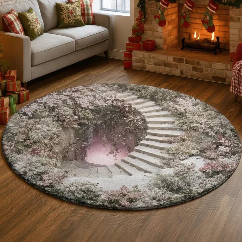 Carpet with pink cherry blossoms Stairs carpet Spring Sakura Soft garden mat Carpet with pastel illusion Home decoration with fairy nucleus