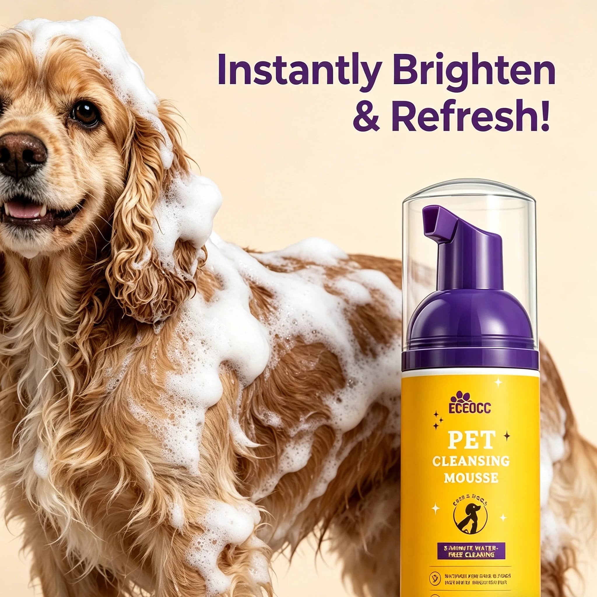 Shampoo Secco Senza Acqua per Animali Domestici, Mousse Detergente Senza Risciacquo, Soluzione Delicata Rinfrescante per la Pulizia del Pelo di Cani e Gatti