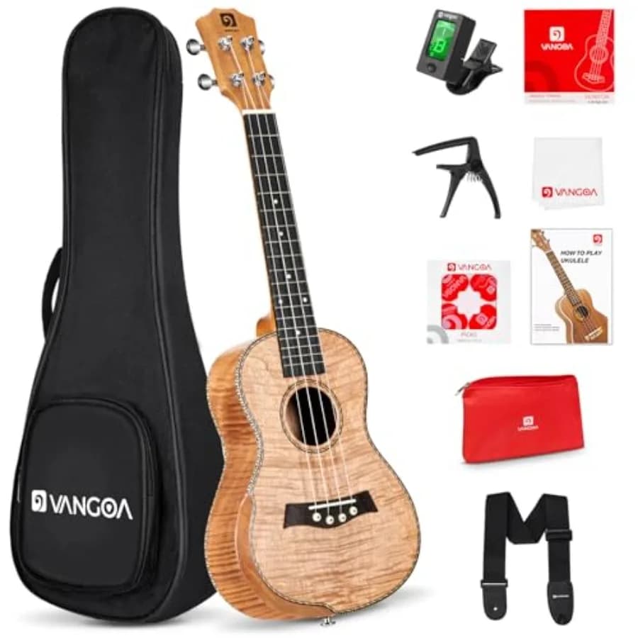Ukulele da Concerto 23 Pollici, Kit con Poggiamano in Legno Okoume, Quattro Corde, Ukulele Hawaiano in Legno per Principianti e Professionisti