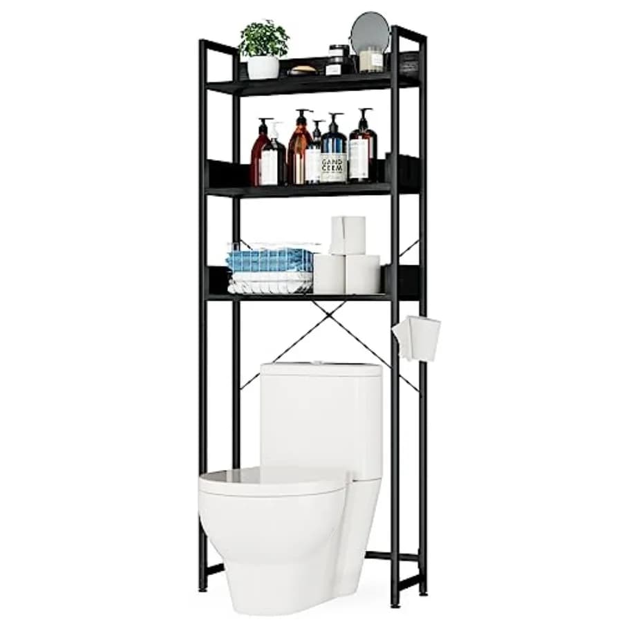 Organizzatore da Bagno a 3 Ripiani da Posizionare Sopra il WC, Salvaspazio Autoportante con Portarotolo Multifunzionale