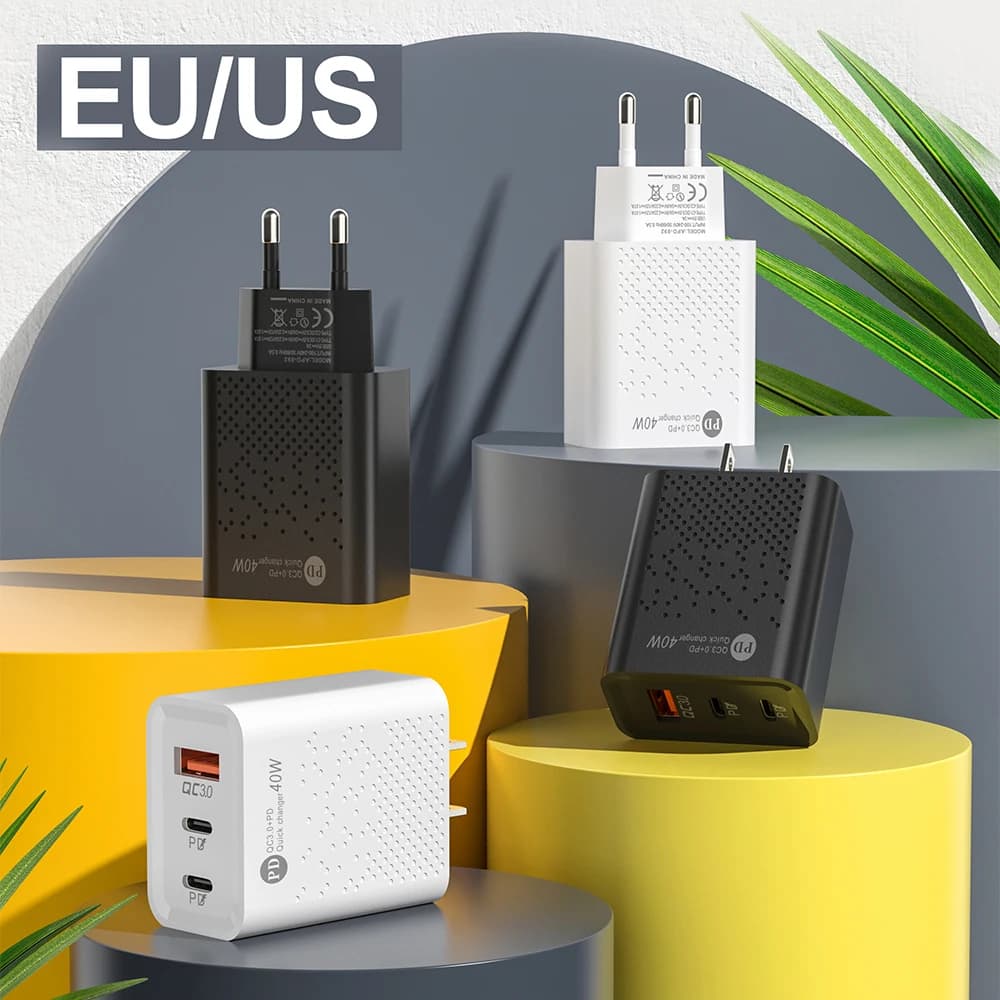 Caricatore USB a 3 porte da 60W con ricarica rapida, caricatore da parete USB C con PD, adattatore Quick Charge 3.0 per iPhone 15, Xiaomi, Huawei, Samsung