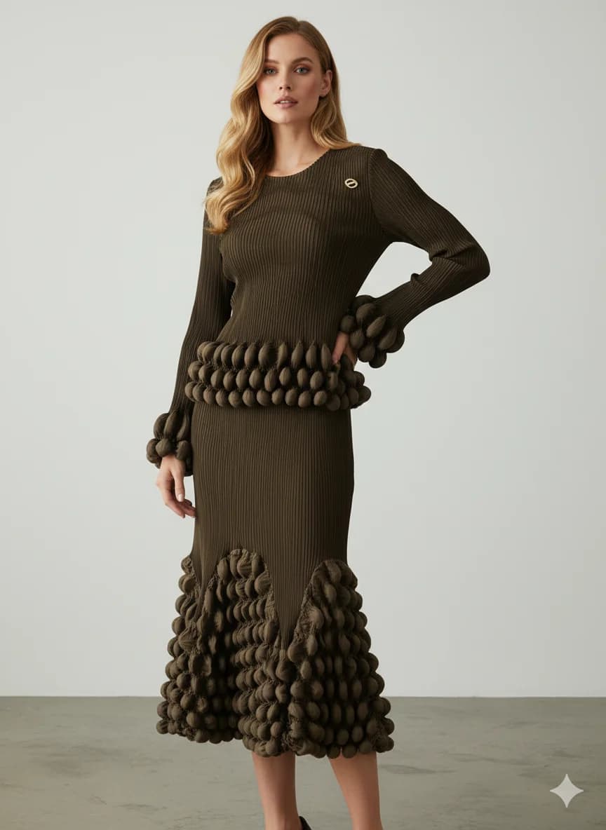 Miyake Pleated 2026 Spring and Summer New Temperament Casual Bubble Sleeve T-shirt Pleated Half-body Skirt Fashion Two-piece Set