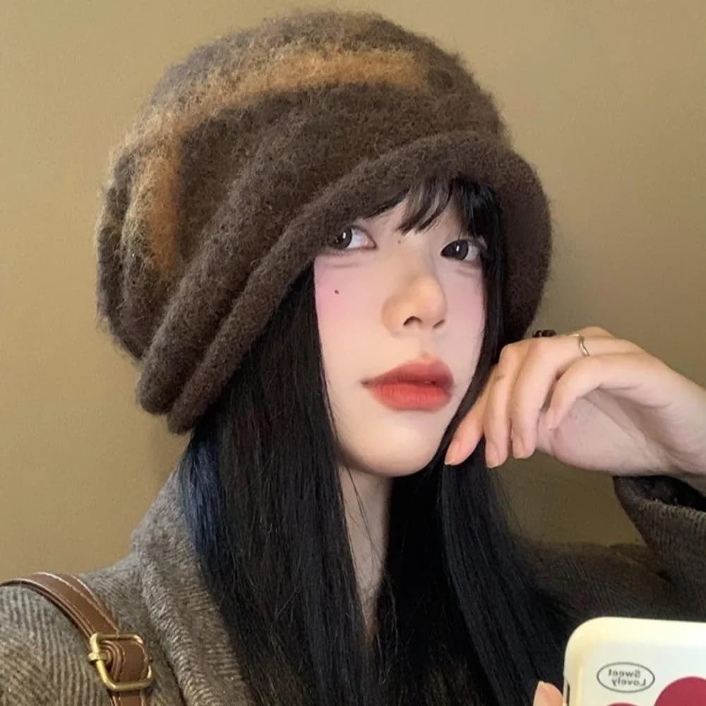 Cute Printed Bow Jacquard Knitted Hat Warm Wool Printing Beanies Korean Style Big Head Circumference Ear Protection Hat Outdoor