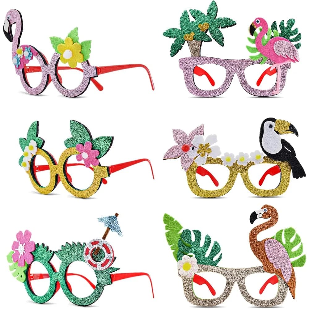 6Pcs Hawaiian Luau Party Glasses Decor Glitter Tropical Sunglasses Frame Novelty Costume Eyeglasses Photo Props for Adults