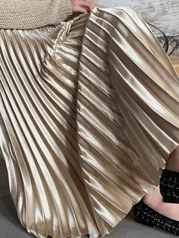 Elegante Gonna Midi Plissettata da Donna, Sottile a Vita Alta, alla Moda, Stile Coreano, per il Lavoro, in Poliestere