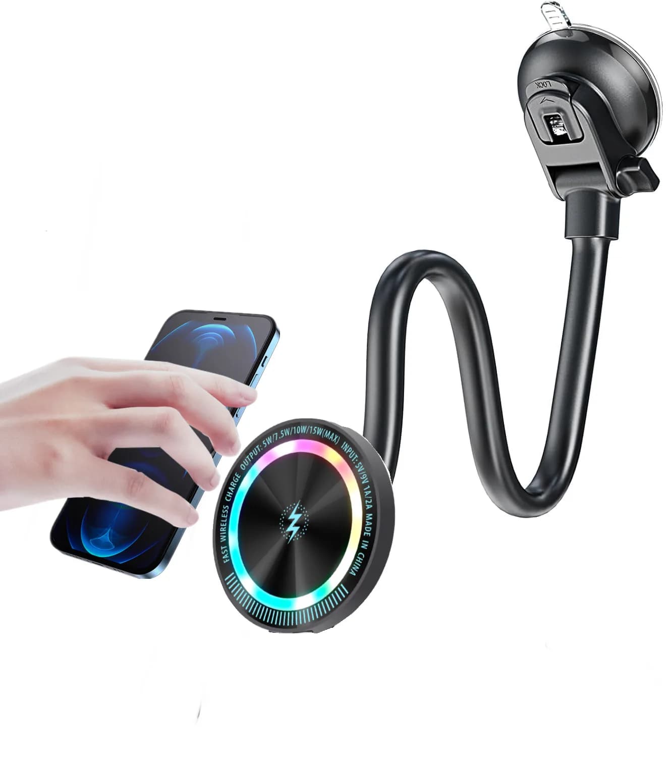 Caricatore a induzione wireless per veicolo magnetico con ventosa 15W Base di ricarica rapida per auto Supporto mobile per parabrezza da cruscotto Magsafe