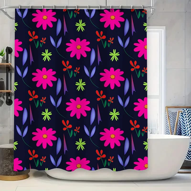 Tenda da doccia rosa e nera con stampa floreale Decorazione da bagno moderna per la decorazione domestica