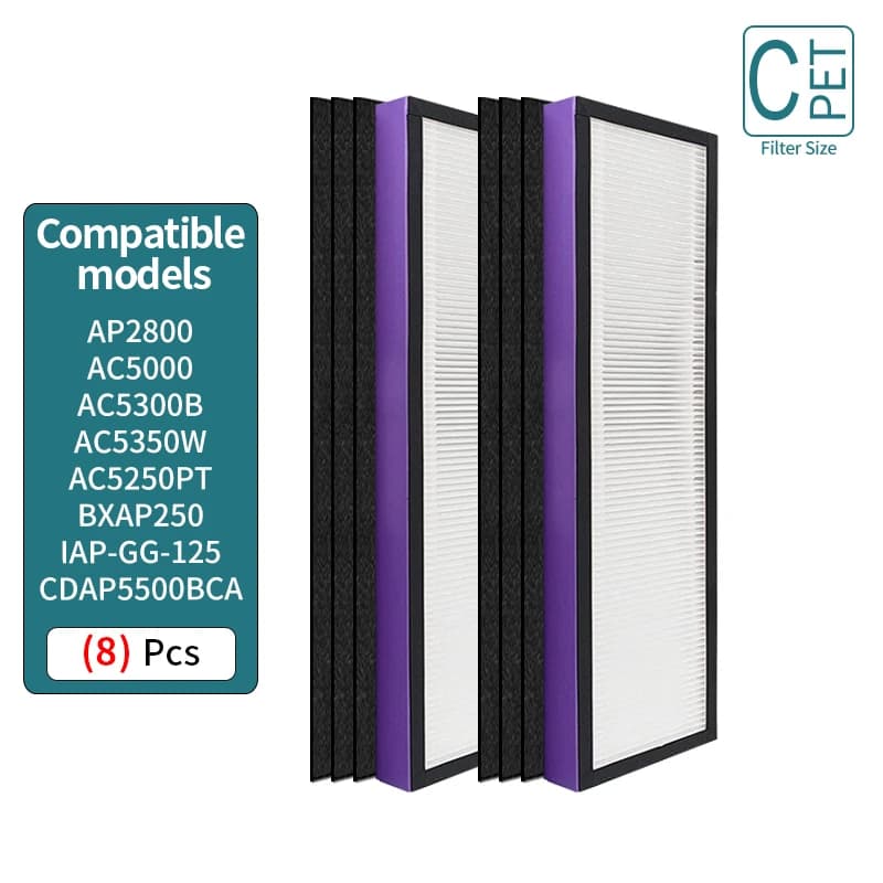 2 Pack FLT5000 True HEPA filtro di ricambio C compatibile con GermGuardian AC5000E AC5250PT AC5300B AC5350B AC5350BCA AC5350W