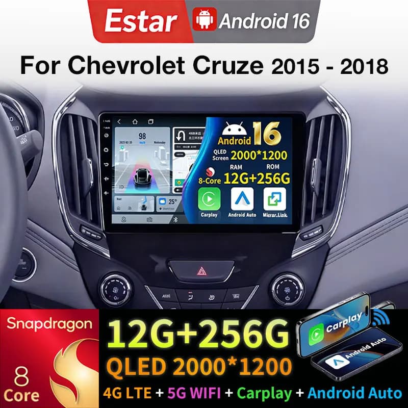 Autoradio Android 16 per Chevrolet Cruze 2015-2018, Carplay Wireless, Stereo Multimediale QLED, Lettore Video, Navigatore GPS, 4G WIFI