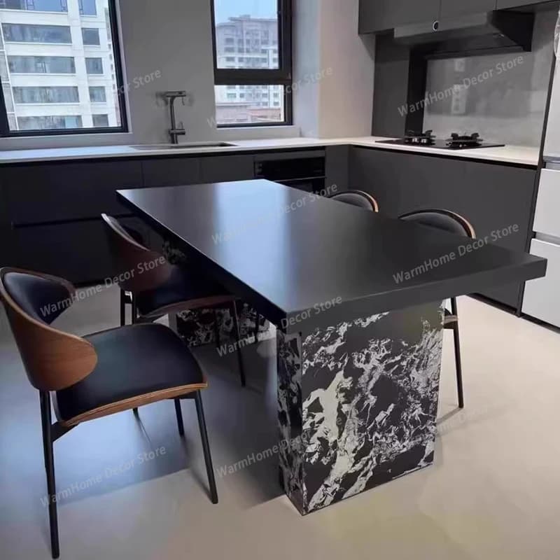 Tavoli da Pranzo Neri dal Design Economico con Gambe Alte, Tavoli da Pranzo in Legno Salvaspazio, Mobili Moderni di Lusso per la Casa