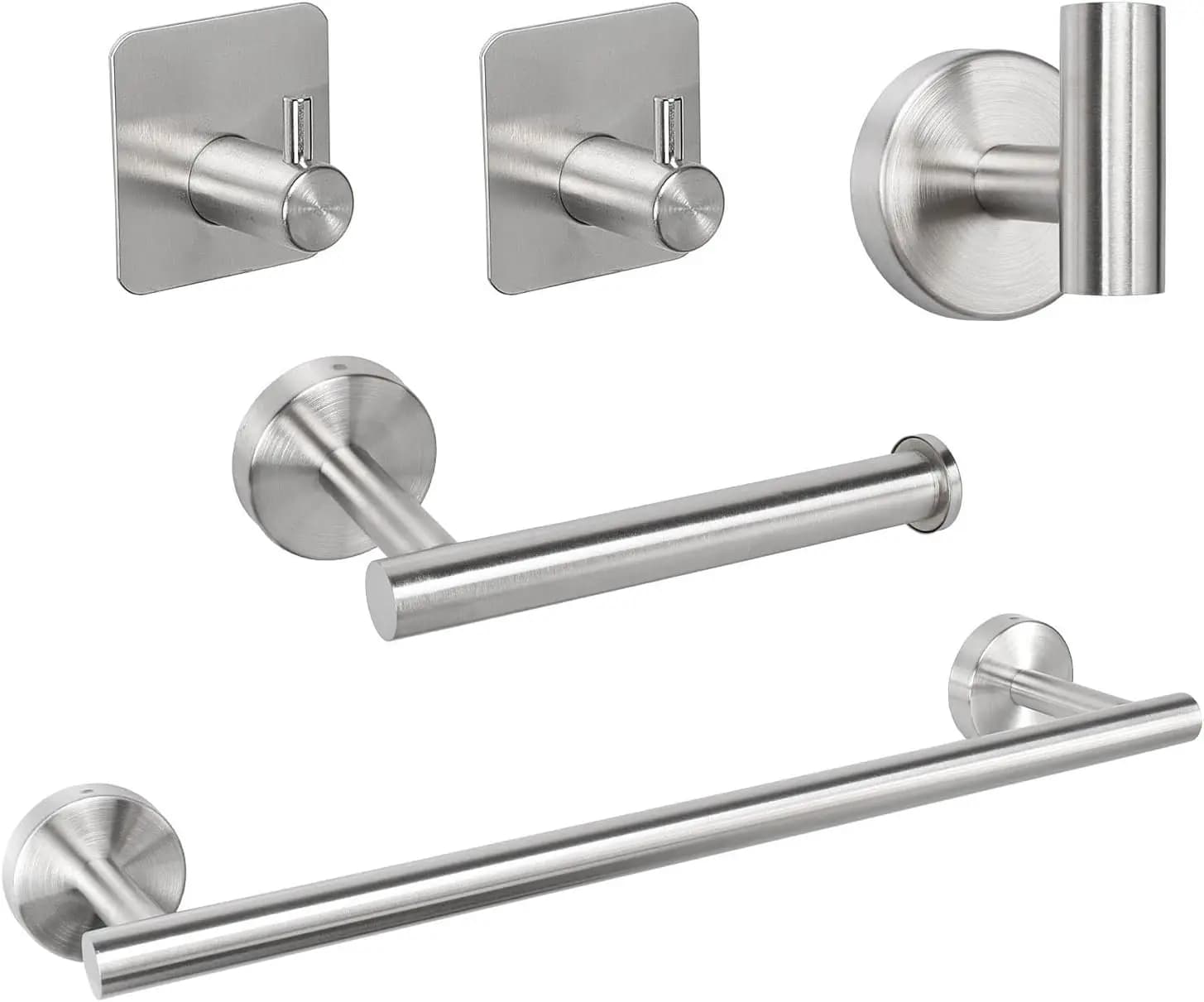 Set di accessori per il bagno con portasciugamani, portarotolo, 3 ganci - 16 pollici, nichel spazzolato