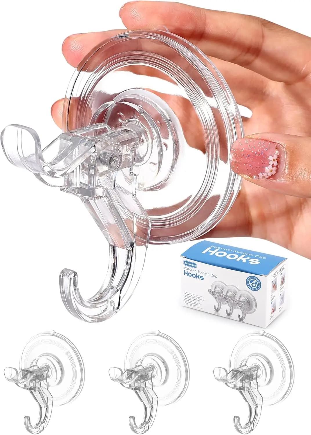 Confezione da 3 ganci trasparenti con ventosa, ganci resistenti con forte tenuta fino a 11 libbre per doccia, bagno, cucina, vetro, specchio