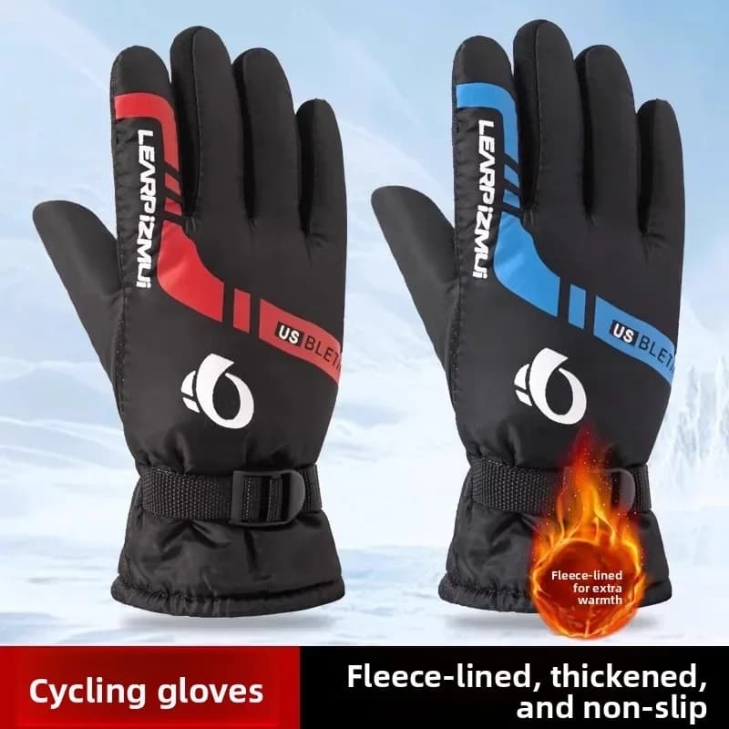 Winter Warm Velvet Cycling Gloves,Windproof Waterproof Cold‑Resistant Cotton Gloves for Outdoor Motorcycle Riding &Takeaway Work